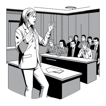 A witness giving a dramatic testimony in court, with expressive gestures and anxious faces