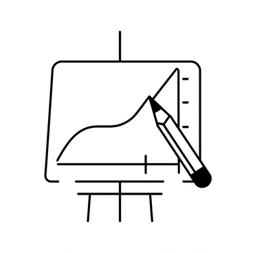 A large pencil sits on a blank canvas, poised to illustrate a line graph. The pencil has a sharp tip, emphasizing its role as the drawing tool. The line graph is depicted with a series of upward-sloping lines, indicating growth or progress. The axes of the graph are clearly defined, with tick marks indicating measurements. The canvas is positioned on an easel, showcasing the artistic process of creating a visual representation of data.
