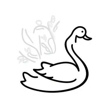 A white swan with a long neck and a smooth, curved body is depicted as part of a curtain design. The swan is positioned in profile, showcasing its graceful form. Its wings are slightly raised, revealing detailed feather patterns. The curtain fabric features soft, flowing lines that complement the swan's elegance. The background consists of subtle floral motifs that enhance the overall sophistication of the design.