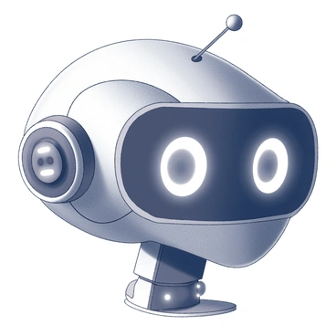A close-up view of a robot's face. The face has smooth, sleek metallic features that reflect light, creating a shiny appearance. The robot's eyes are large and illuminated with bright LEDs, giving them an intense and curious expression. The design includes intricate details and patterns on the surface of the metal, suggesting advanced technology and engineering. The overall composition focuses on the contrast between the smoothness of the metallic skin and the glowing brightness of the LED eyes.