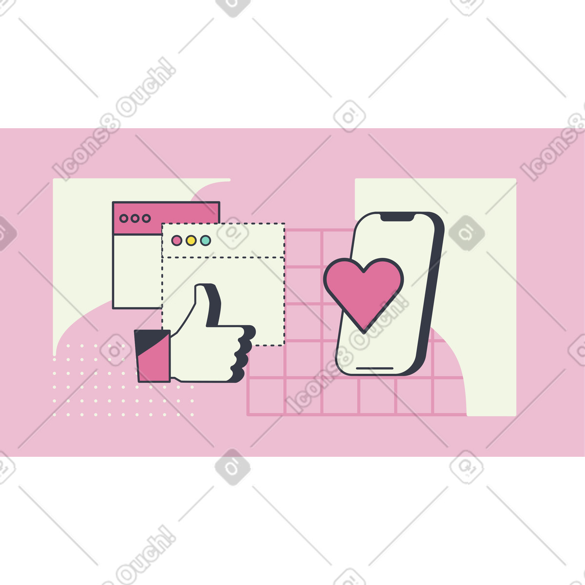 Illustration Likes et réseaux sociaux dans le style Abstract à télécharger aux formats PNG, SVG