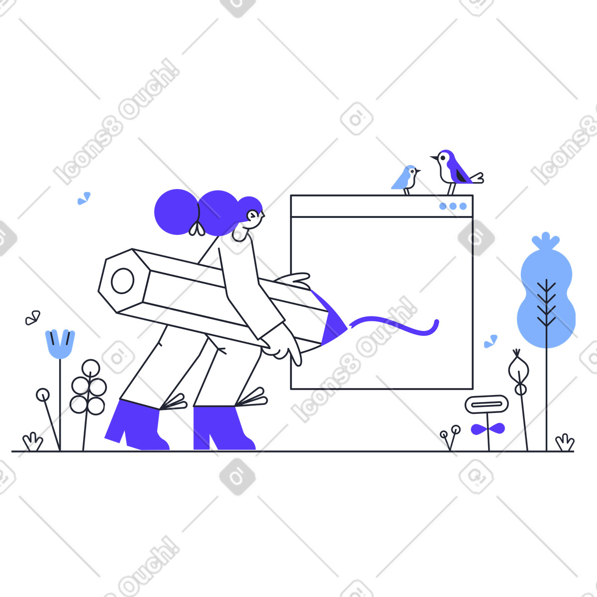 Landing page design and creative layout, designer sketching interface lines illustrazione in stile Pablita scarica in PNG, SVG