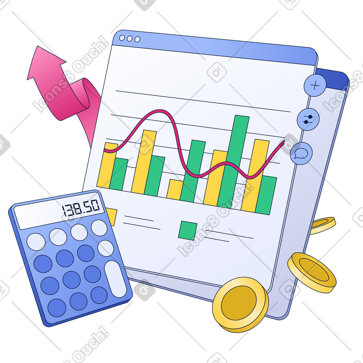 Data dashboard with financial graphs, Profit analysis and budget management illustration in PNG, SVG