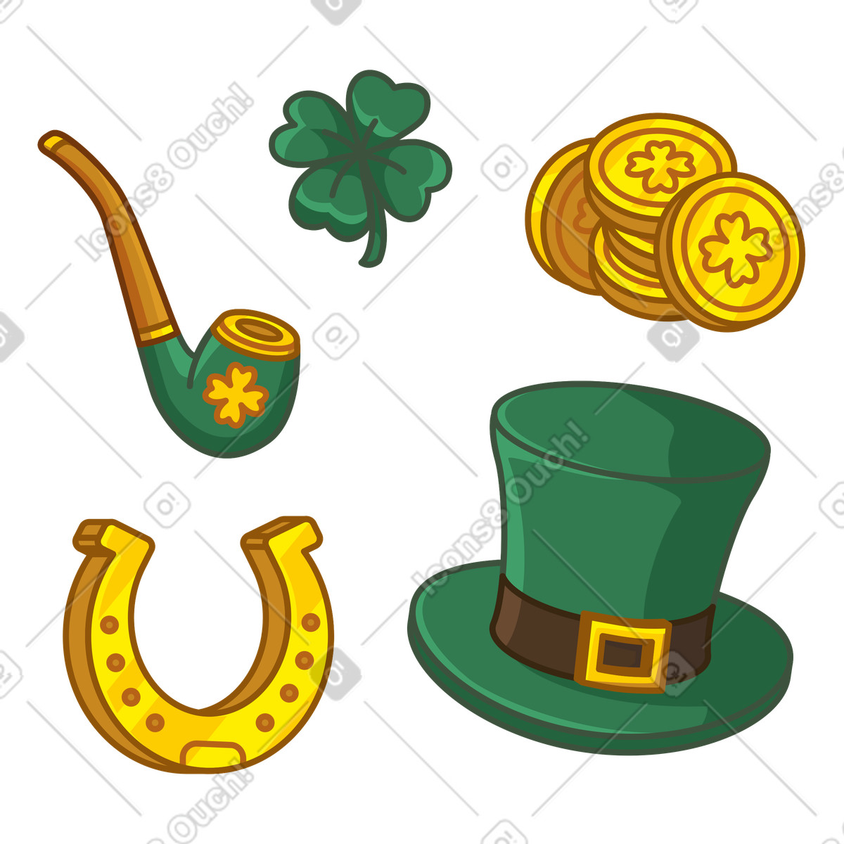 Illustration Pack d'articles pour la saint-patrick dans le style Festicon à télécharger aux formats PNG, SVG
