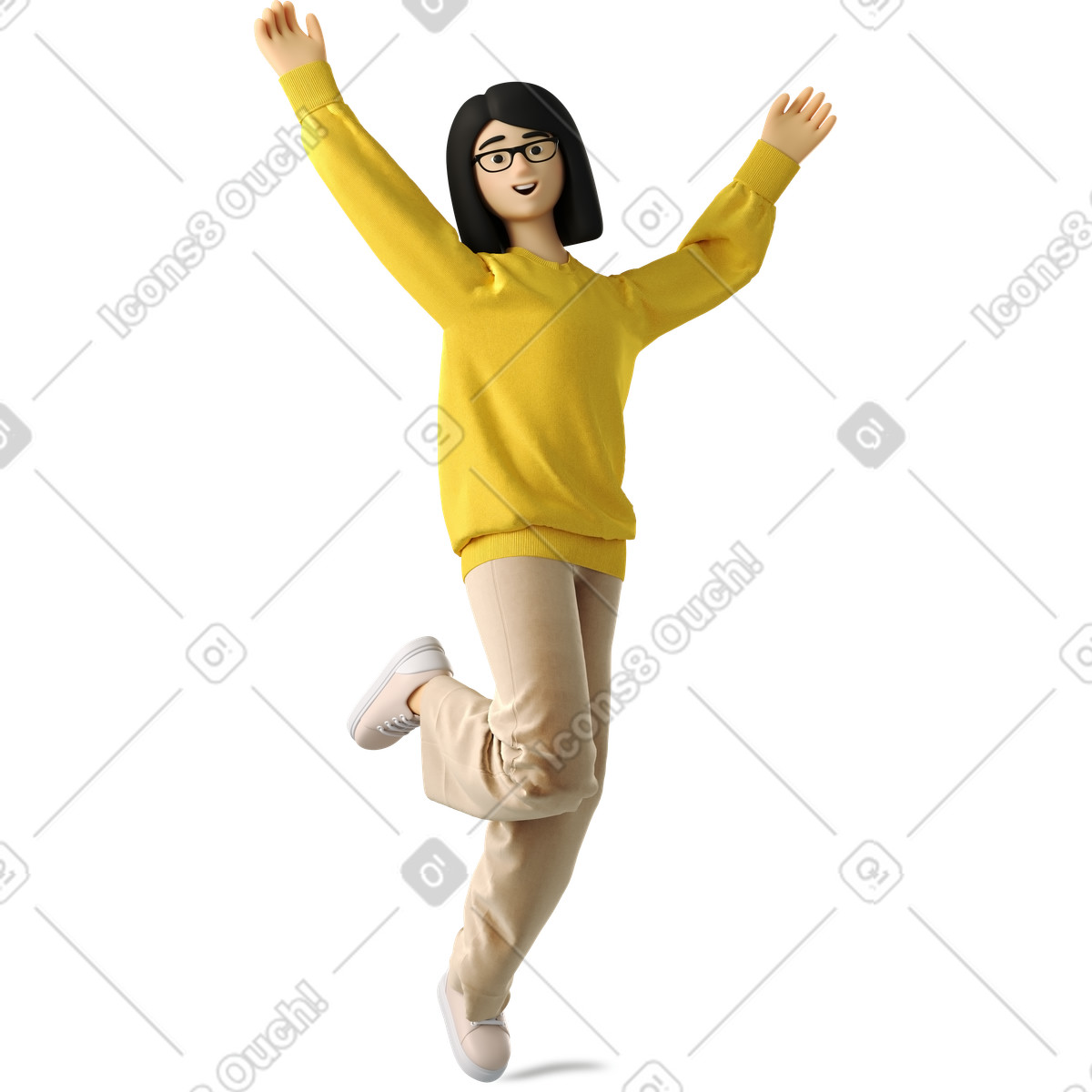 Ilustração de Jovem alegre pulando com os braços levantados em no estilo 3D Business para baixar em PNG, SVG