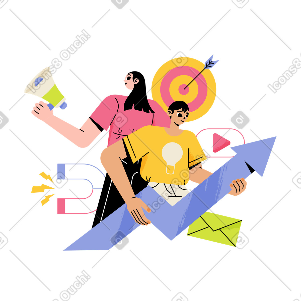 Digital marketers attracting leads, Marketing strategy and business growth illustrazione in stile Juicy scarica in PNG, SVG