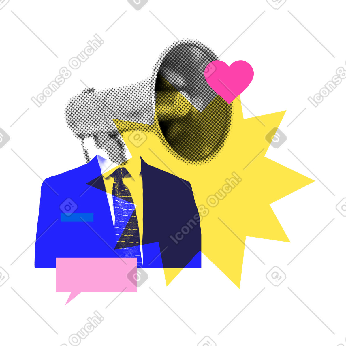 Online marketing and megaphone head character illustration in PNG, SVG