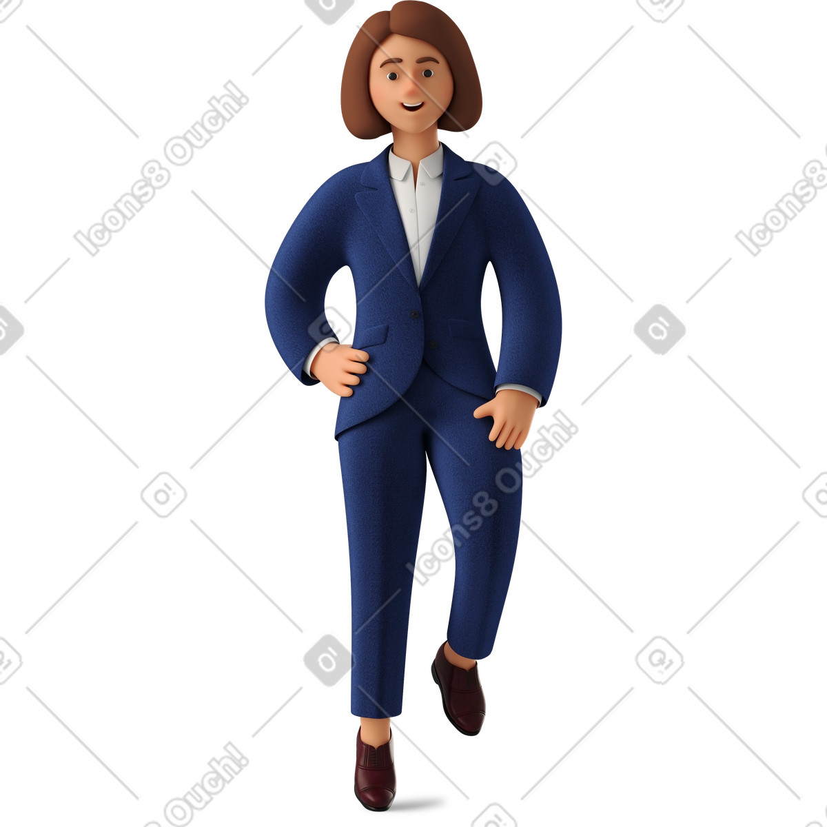 Sitting businesswoman in blue suit illustration 3D Business style download PNG, SVG