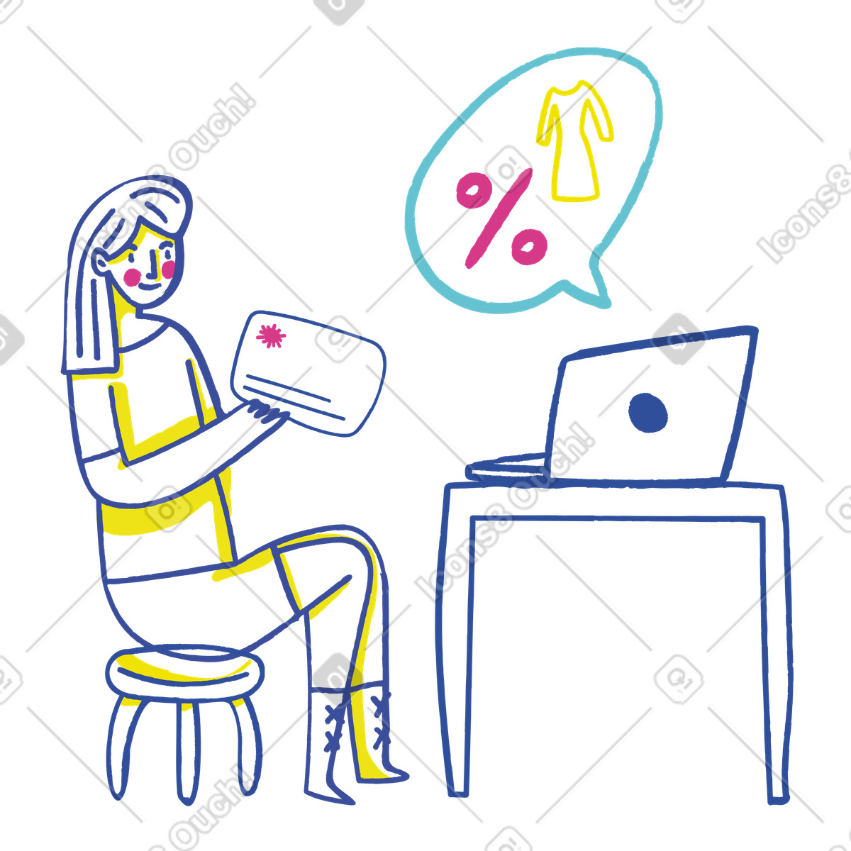 下载 Lime 风格的 持有银行卡并在网上购物的妇女 插画，支持 PNG、SVG 格式