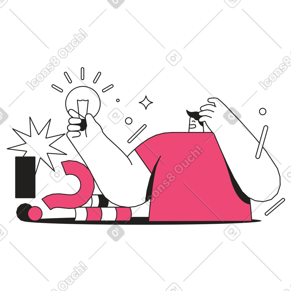 下载 Dazzle Line 风格的 Discovering new idea, Creative thinking and solution finding 插画，支持 PNG、SVG 格式