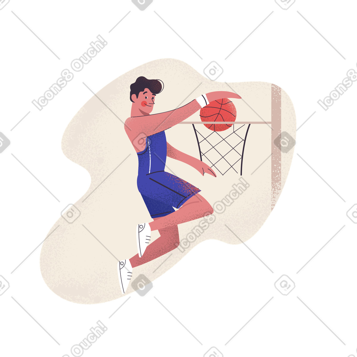 A man in blue uniform is playing basketball illustration Pale style download PNG, SVG
