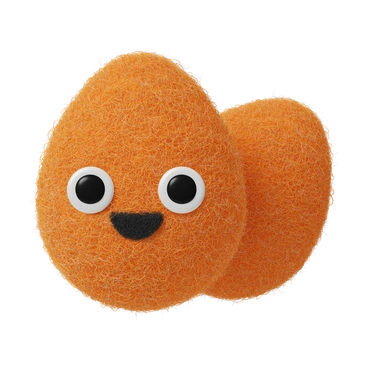An orange character with big eyes and a smile - Fuzzy style illustration