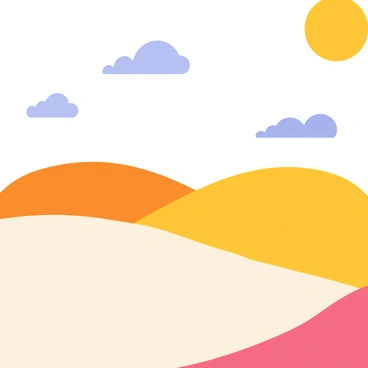 A dreamy landscape with clouds and hills in candy corn colors