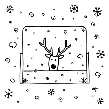A festive holiday card with snowflakes and reindeer stenciled in