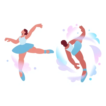 A dancer performing a realistic ballet on one side, and breaking into abstract, illustrated movements on the other