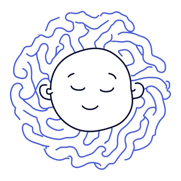 A face with closed eyes displaying a peaceful expression. The face is centered on the canvas and has soft, flowing features. Surrounding the face are intricate meditative line patterns that create a sense of harmony. These patterns consist of swirling lines and shapes that radiate outward, enhancing the tranquil atmosphere. The overall composition emphasizes serenity and calmness.