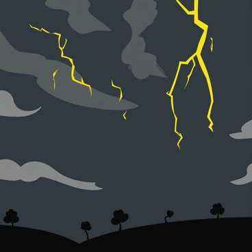 Lightning bolts in a storm made of brush strokes and vibrant digital designs