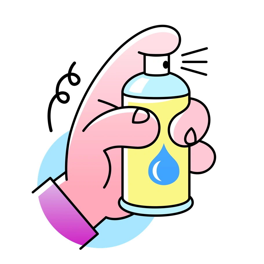 A hand holding a spray bottle - Pocus style illustration