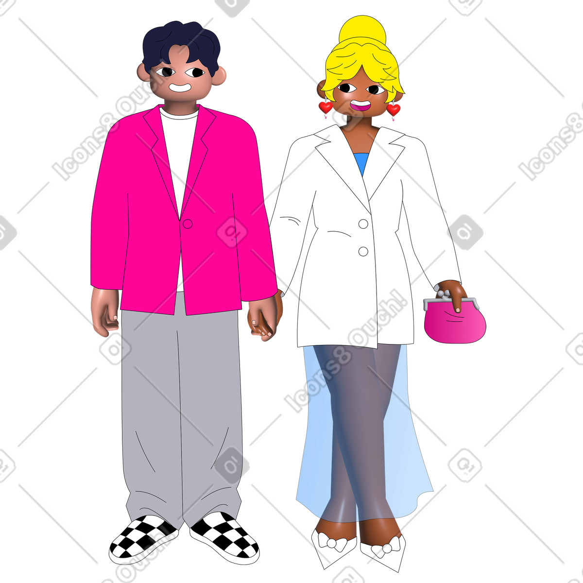 Couple holding hands, Relationship or date night concept illustration in Pop style download in PNG, SVG