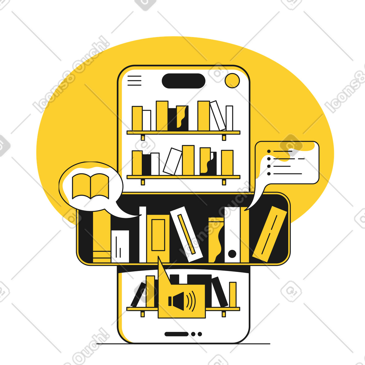 Online bookstore ebook reader illustration featuring clipart images in PNG, SVG, GIF
