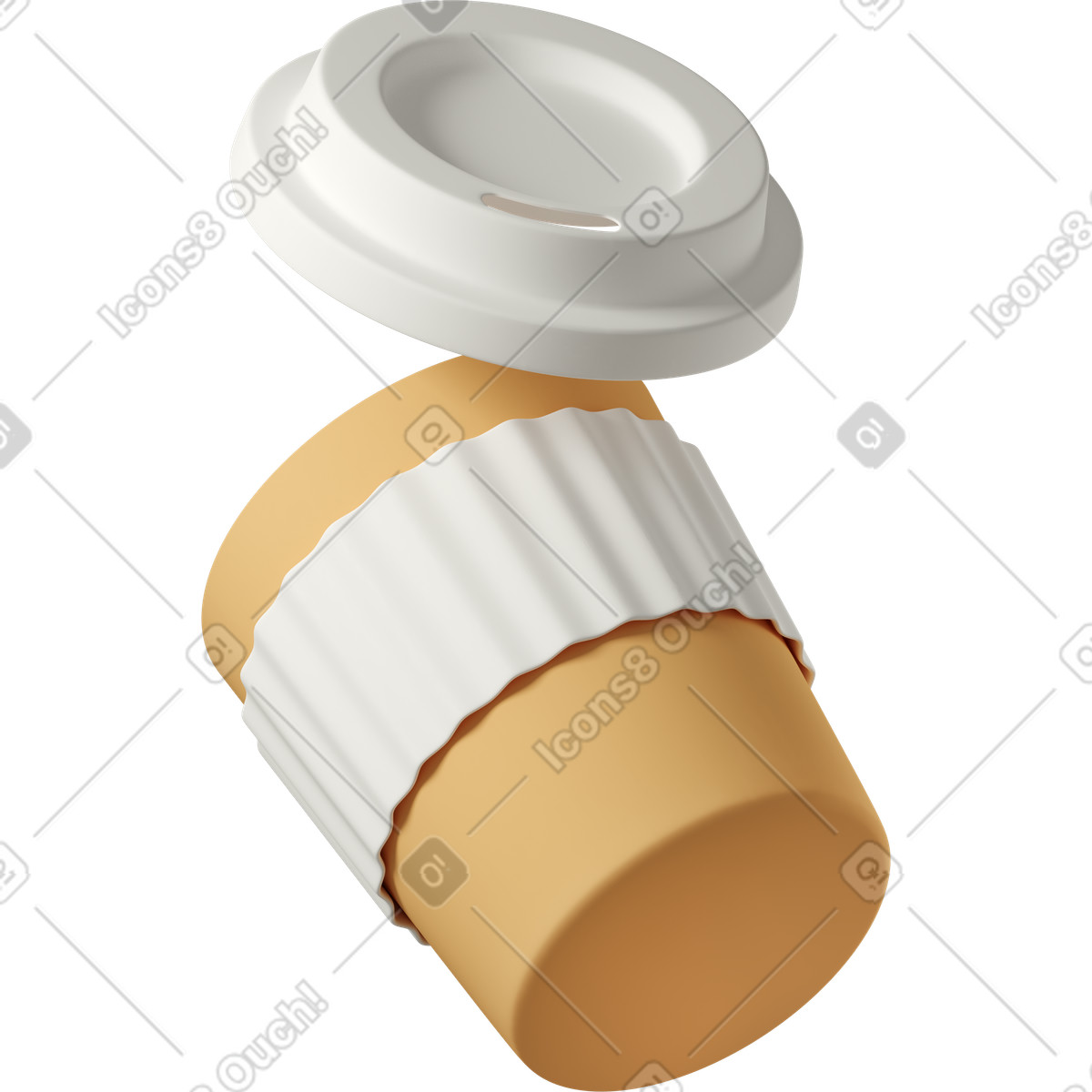 3D Casual life スタイルの Open orange coffee cup のイラストをPNG、SVG形式でダウンロード