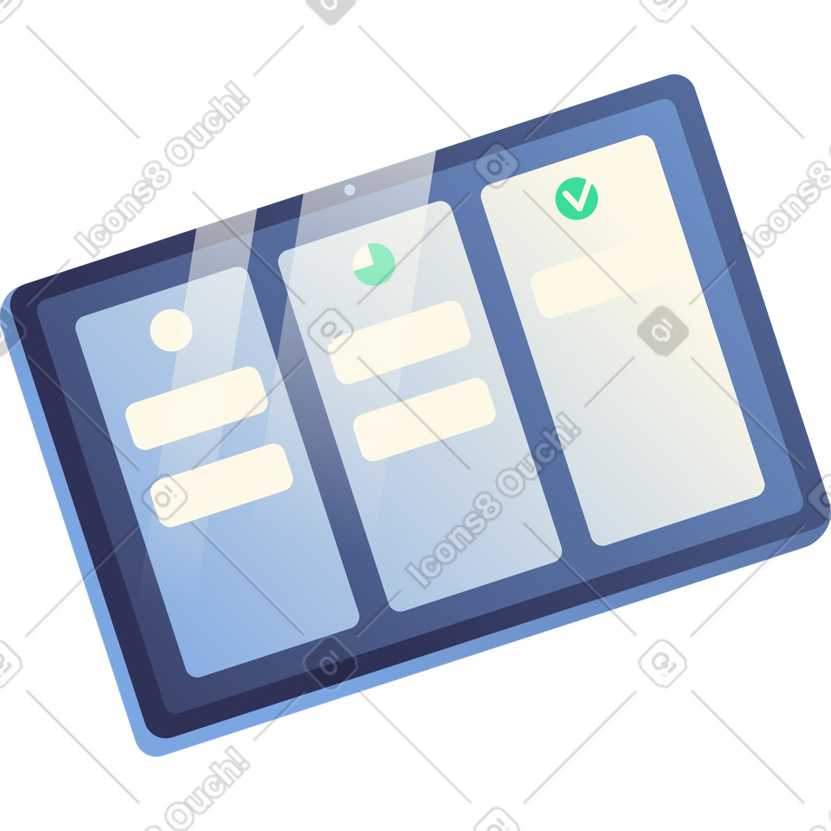 Tablet with kanban board illustration in PNG, SVG