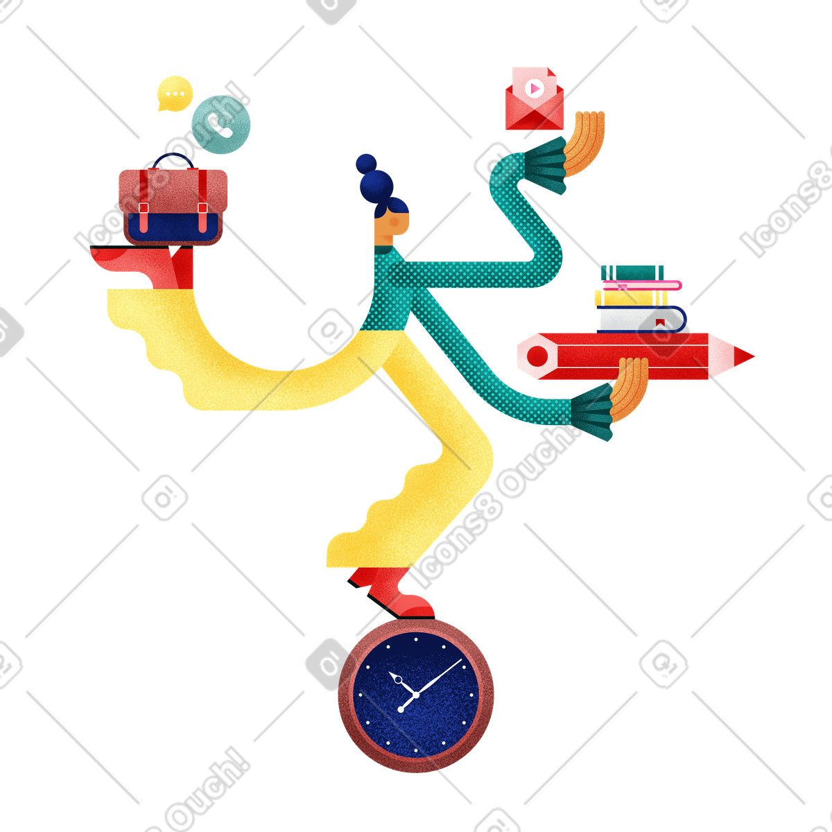 Balancing between different tasks, Work-life balance and workflow efficiency illustrazione in stile Willowy scarica in PNG, SVG