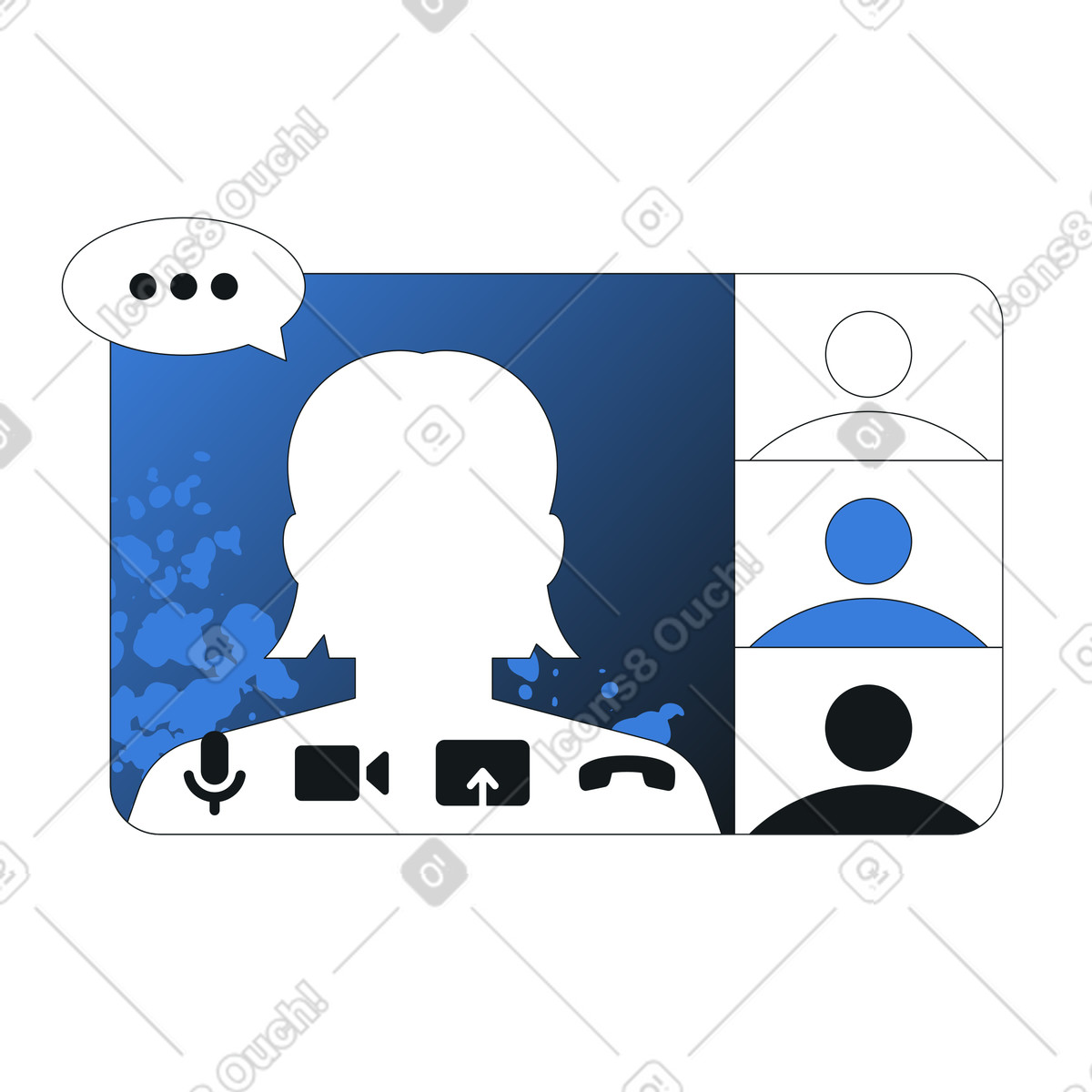 Video conference interface with chat bubble, Team communication and virtual meetings illustration in PNG, SVG