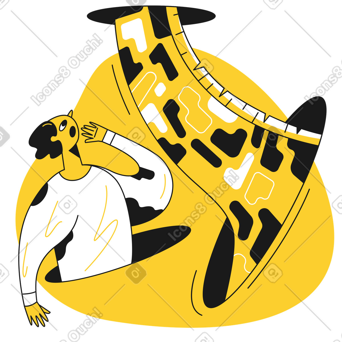 Giraffe passing through portal, Wrong way or bad gateway concept illustration in Taxi style download in PNG, SVG