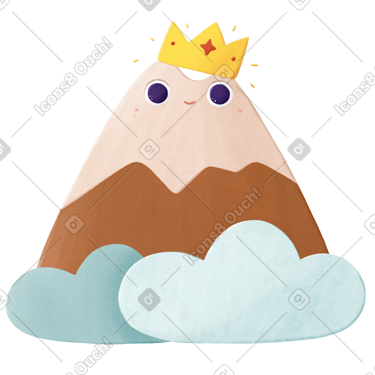 Ilustración Happy mountain character with crown, Elite status or premium membership concept en estilo Experimental a descargar en PNG y SVG