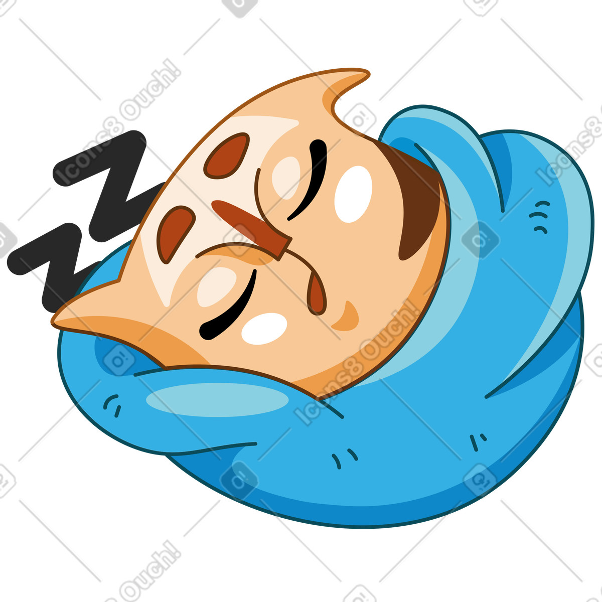 Kitekat 스타일의 이불을 덮고 자고 있는 고양이 일러스트레이션 PNG, SVG 다운로드