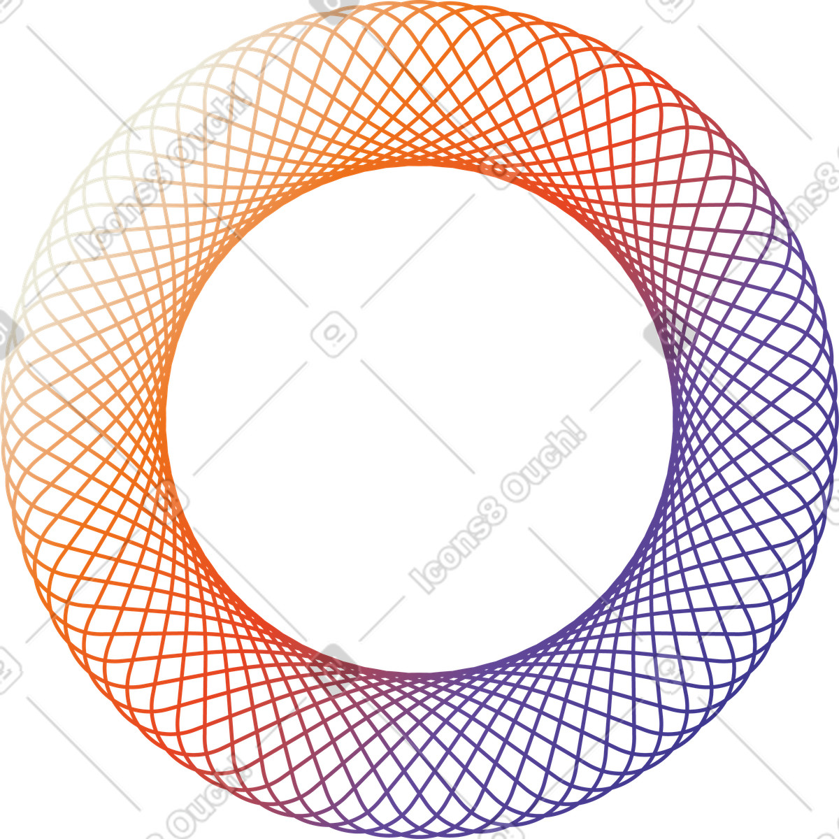Toroidal network, circular mesh, digital loop structure illustration in PNG, SVG