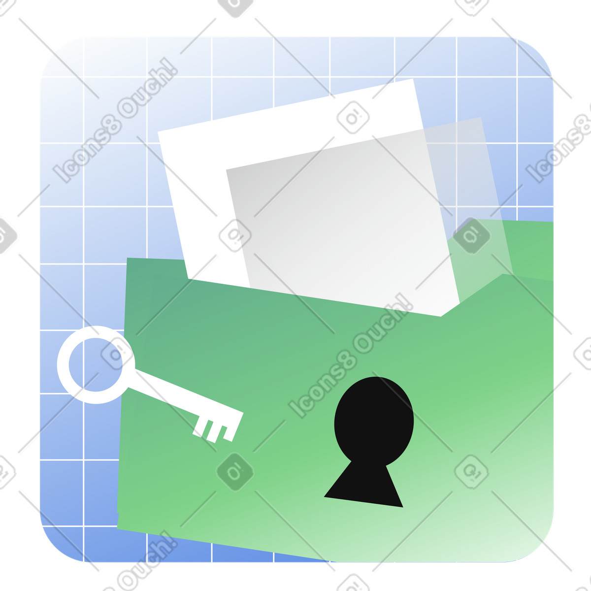 Illustration Sécurité des informations avec l'icône du dossier de fichiers dans le style Network à télécharger aux formats PNG, SVG