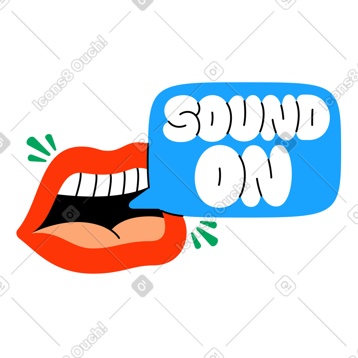 Lettering sticker sound on with mouth text illustration in style download in PNG, SVG
