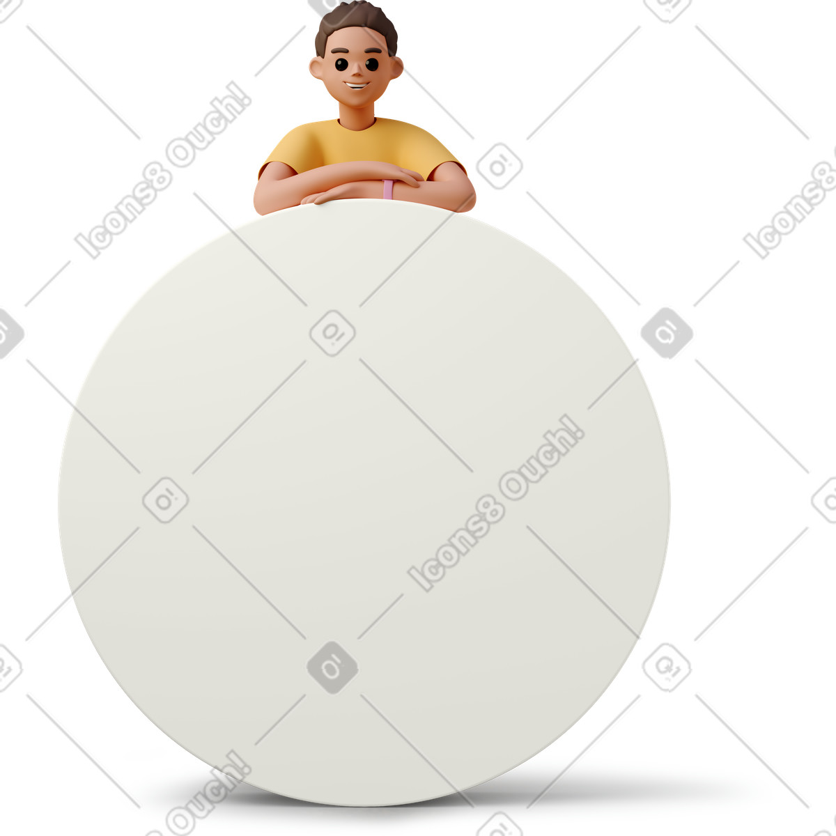 Leaning on blank round board, banner space for marketing message illustration in 3D Casual life style download in PNG, SVG