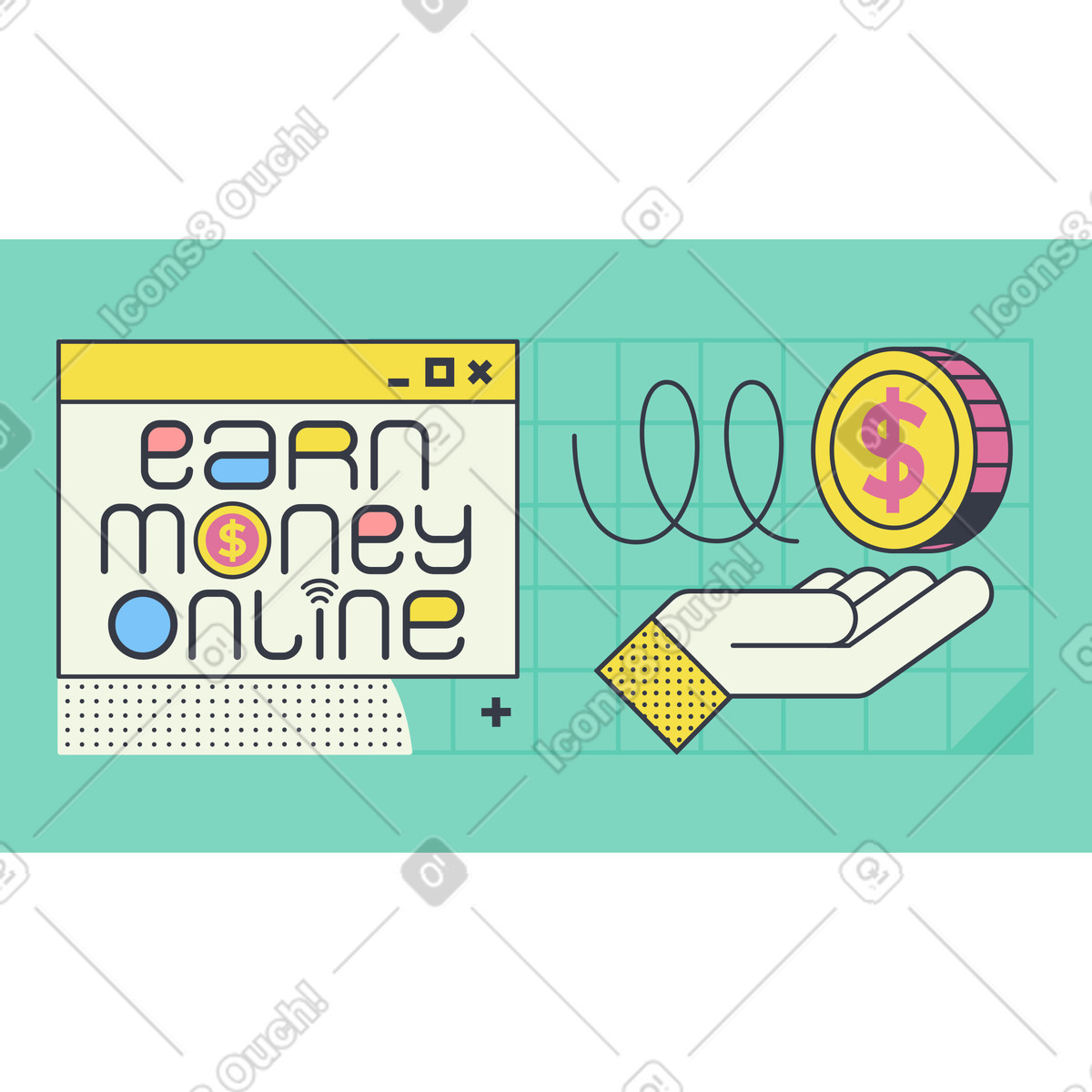 Lettering Earn Money Online in browser window illustration Abstract style download PNG, SVG