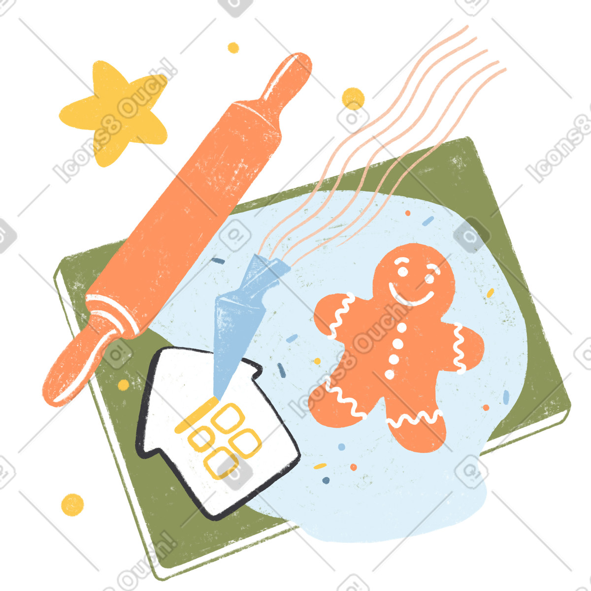 Master class on baking cookies and gingerbread for children illustration in Chalky style download in PNG, SVG
