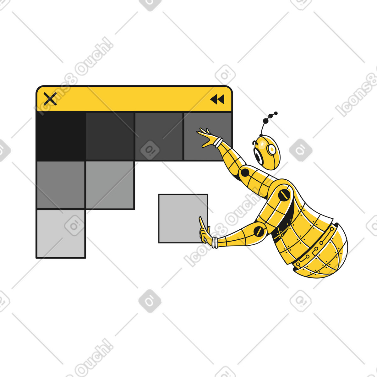 Web design automation and ui layout, ai assistant organizing interface blocks illustration in Taxi style download in PNG, SVG