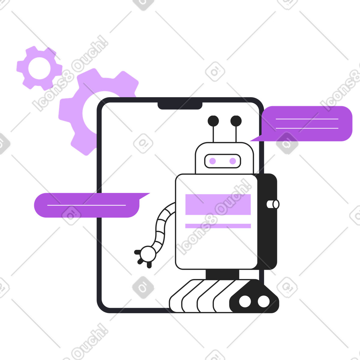 Support chatbot answering customers' questions illustration in Grapy style download in PNG, SVG