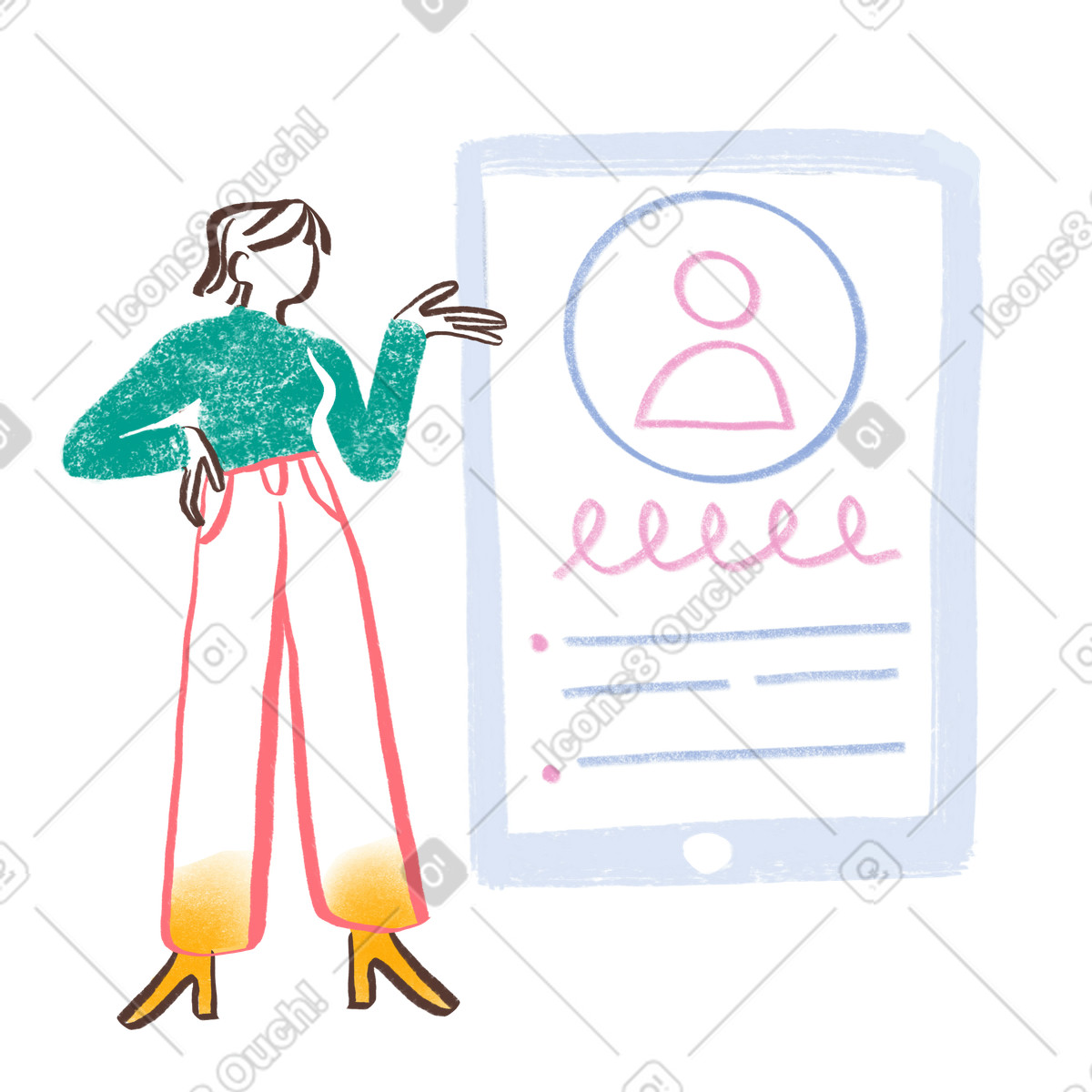 Illustration Personne des ressources humaines à la recherche de curriculum vitae pour l'embauche dans le style Company télécharger aux formats PNG, SVG