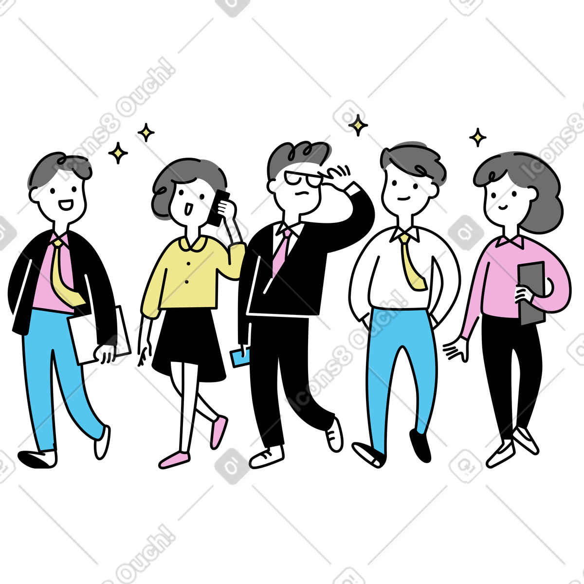 Confident business team walking together-Illustration im Mochi-Stil als Download in PNG, SVG