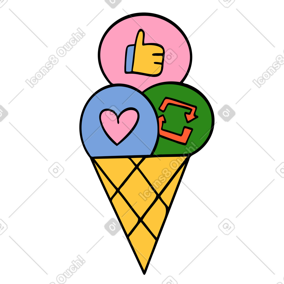Social media interactions in ice cream cone illustration Comic style download PNG, SVG