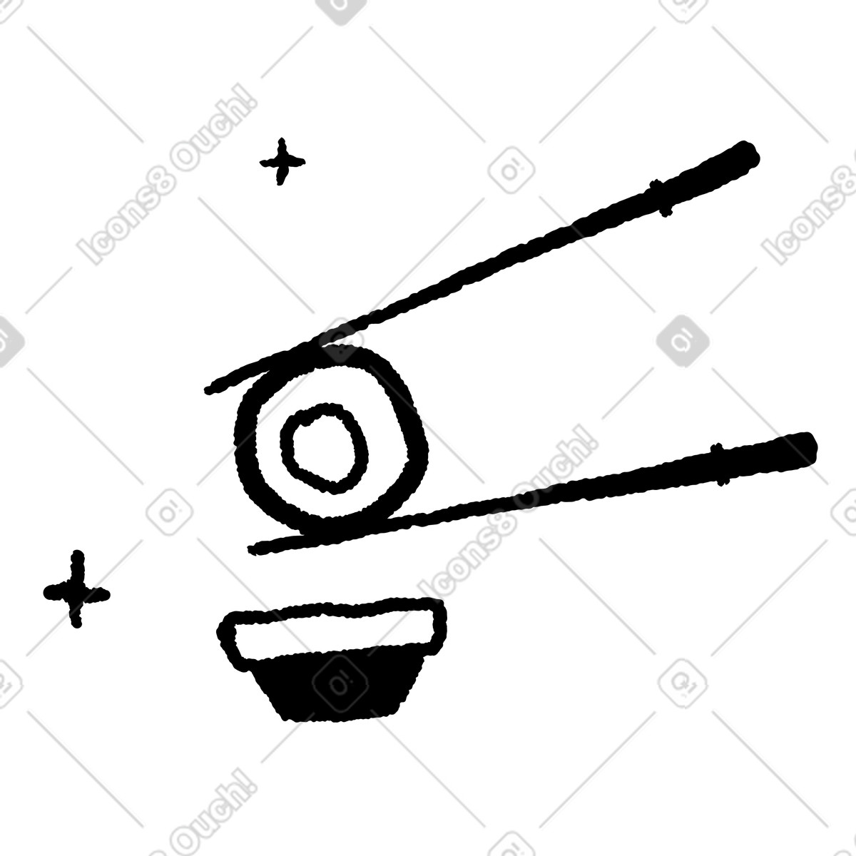 下载 Black Chalk 风格的 Sushi roll held by chopsticks above small dipping sauce bowl 插画，支持 PNG、SVG 格式