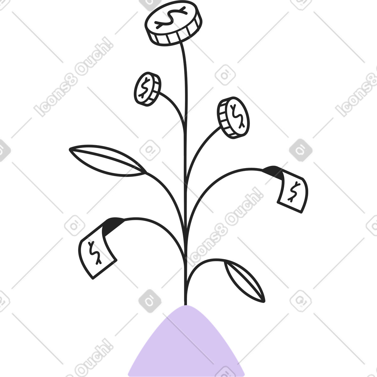 下载 Sammy Line 风格的 金钱植物 插画，支持 PNG、SVG 格式