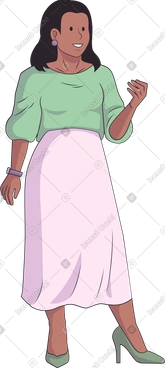 Woman in a midi skirt and a green sweater PNG, SVG