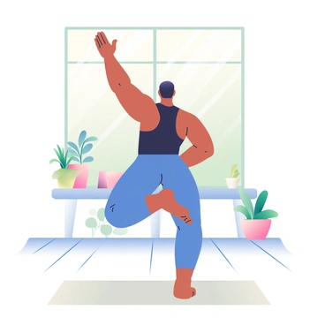 A yoga practitioner in a pose that highlights their biceps in a serene studio