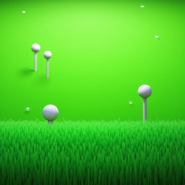 A close-up view of smooth, manicured grass texture on a golf course green. The grass is a vibrant green color, intricately cut and well-maintained, showcasing a uniform and soft appearance. Small dew droplets sparkle on the blades of grass, highlighting the freshness of the early morning. Several golf tees are scattered across the green, indicating the areas where players might take their shots. The scene captures a serene atmosphere, emphasizing the precise maintenance of the golf course surface.