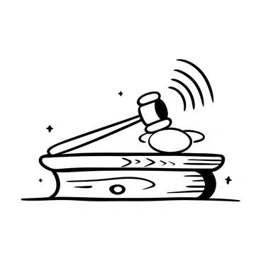 An old gavel resting on a wooden table, with soundwaves visually emanating from the point of impact where it strikes. The soundwaves appear as concentric circles radiating outward, illustrating the vibrations in the air. The background features subtle wood grain patterns that add texture to the image. The scene is focused on the gavel and the waves, encapsulating the moment of the strike.