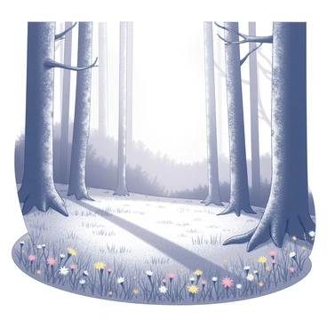 A sunlit clearing in the forest, with soft grass and colorful wildflowers