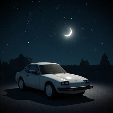 A car parked in a remote area with a clear view of the starry night sky through the windshield